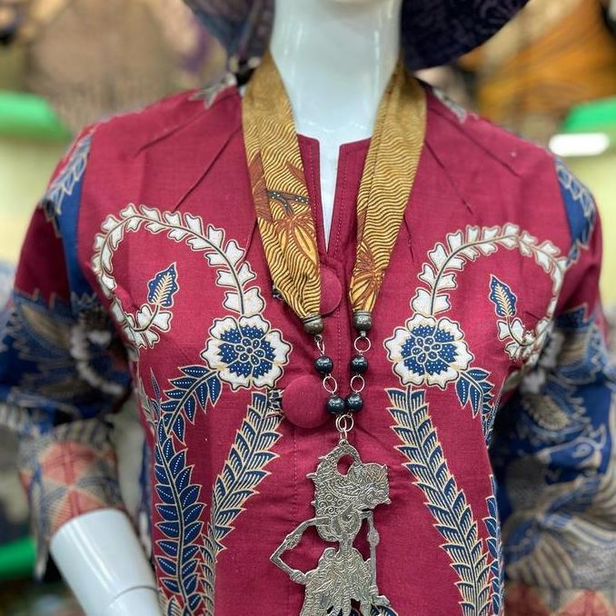 Busananew- Batik Tunik Atasan Wanita Kancing Depan Motif Merah Maroon Burung Kembar Bahan Katun