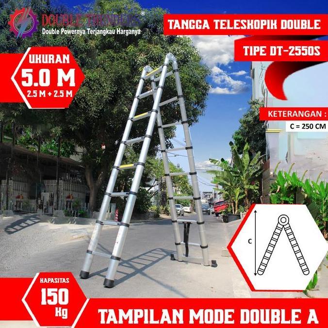 DT Tangga Double Teleskopik 2,5M + 2,5M 5 Meter (TERBAIK) (TERBARU) (TERMURAH)