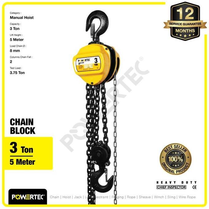 Chain Block / Takel 3 Ton x 5 Meter POWERTEC (TERBAIK) (TERBARU) (TERMURAH)