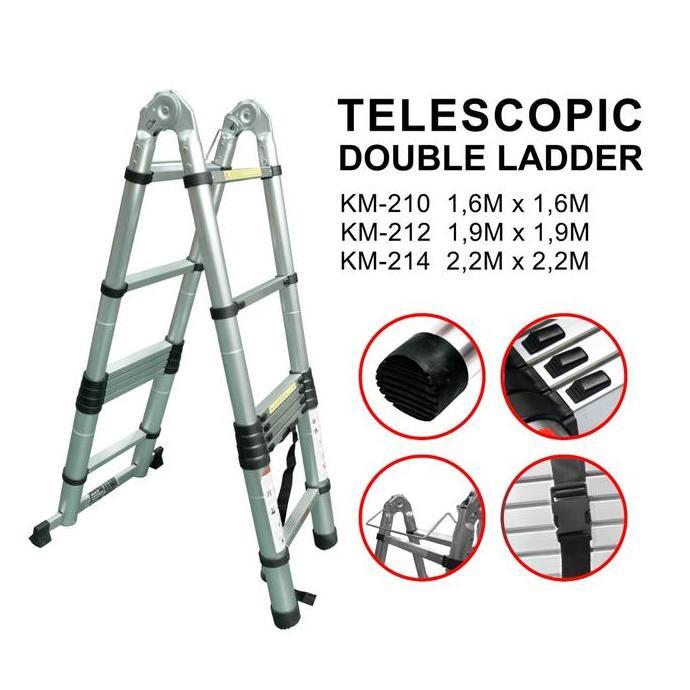 Tangga Teleskopik Tangga Telescopic Tangga Portable Double 2,2 + 2,2 KM214 Fiber Optic (TERBAIK) (TE