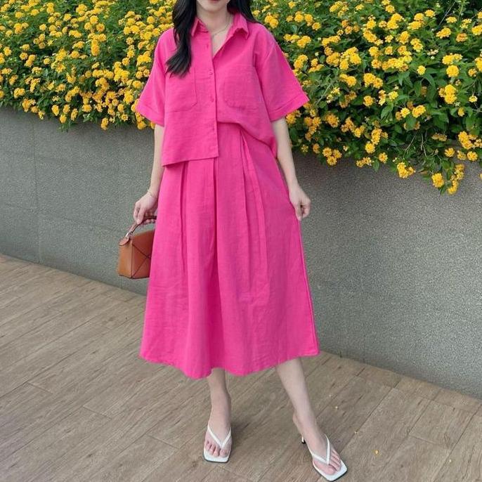 Busananew- Setelan Premium Linen Angel / Set Wanita  Atasan Dan Rok