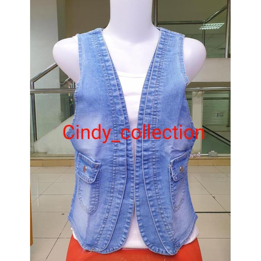 Fwbgy- Rompi Jeans Wanita Kantong Dua Rompi Denim Rompi Wanita Jumbo Rompi Cewek Vest Jeans