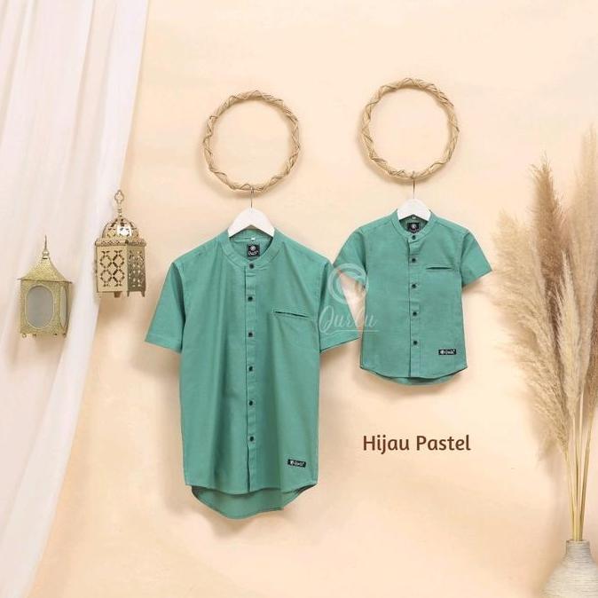 Qurlu - Kemeja Koko Dewasa/Anak warna HIJAU PASTEL (Bisa couple ayah anak) (TERBAIK) (TERBARU) (TERM