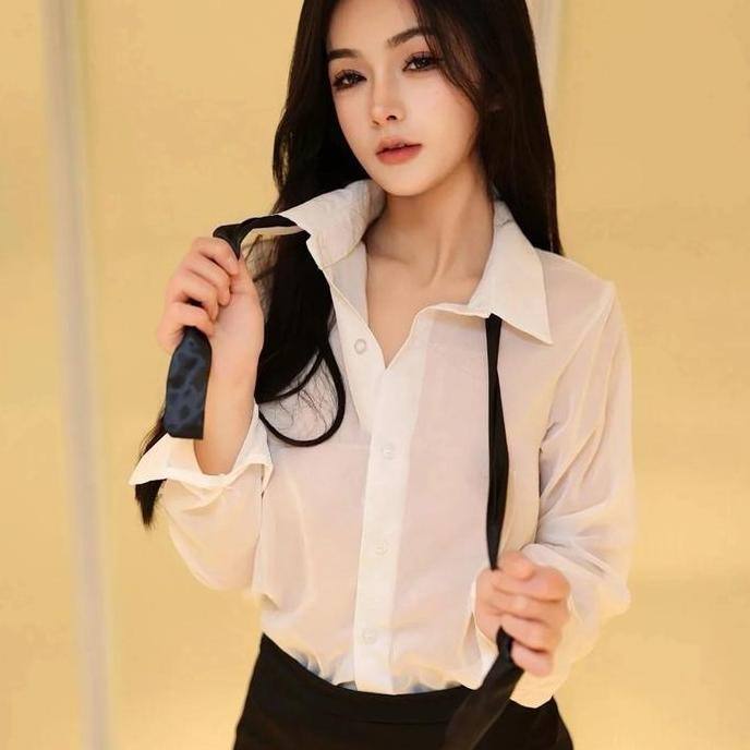 Promo Yola - Lingerie Cosplay One Set Kemeja Transparan Dan Rok Mini Sexy Big Size Cod