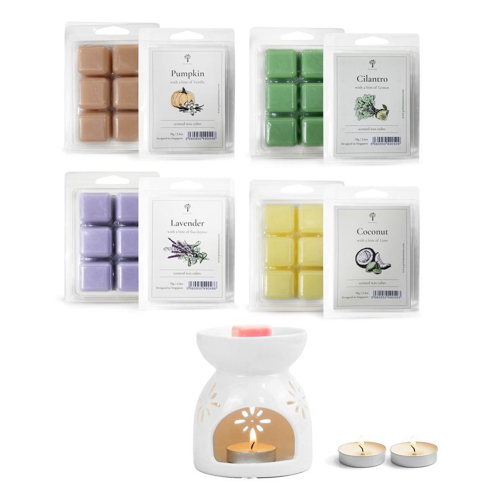 Pristine Tungku Aromaterapi + Wax Melt Cube Set ( 70gr x 4pcs) - Lilin Aromaterapi - Soy Wax Candle