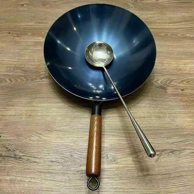 TJ-673 Wajan Baja gagang Seasoning Kuali gagang kayu Nasi Wok