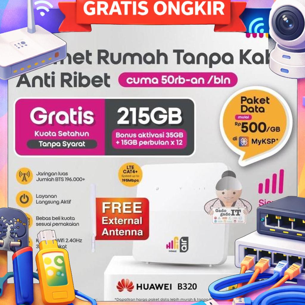 B320 Hifi Air Indosat Modem Wifi Wireless Router 4G Cpe Lte Free Kuota 180Gb
