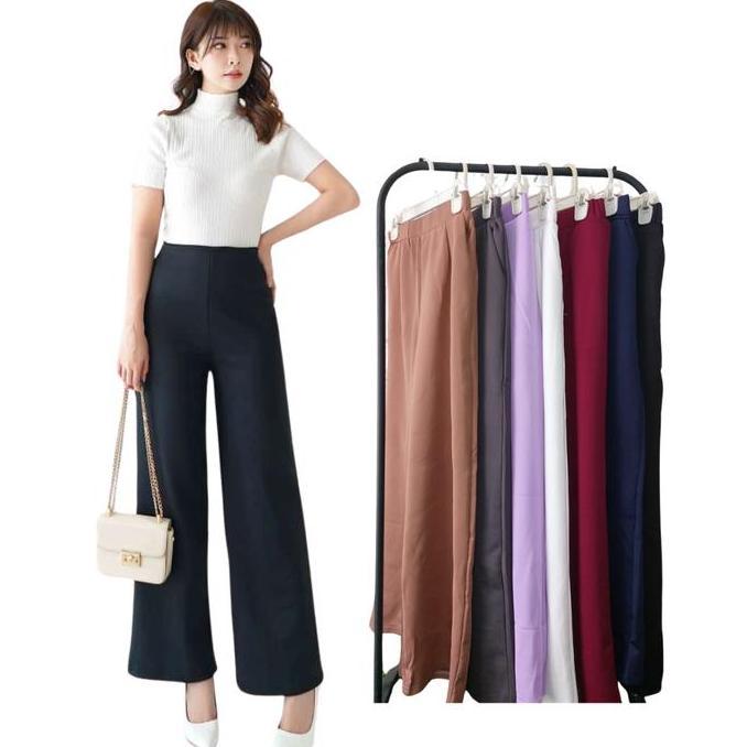 Celana Kulot Scuba HITAM, Kulot Polos Scuba Premium