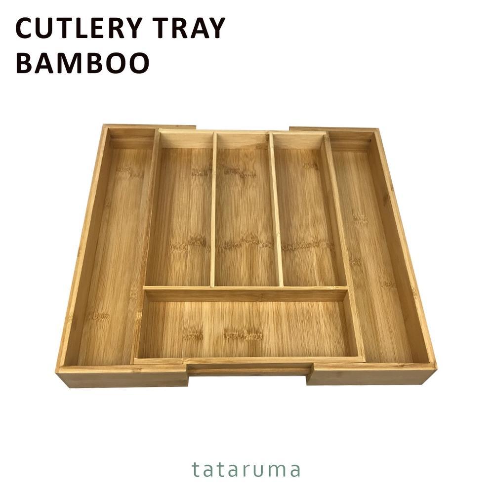TATARUMA Yuka Organizer Bambu Tempat Simpan Cutlery Tray Wadah Alat Makan Sendok Garpu Pisau Sumpit 