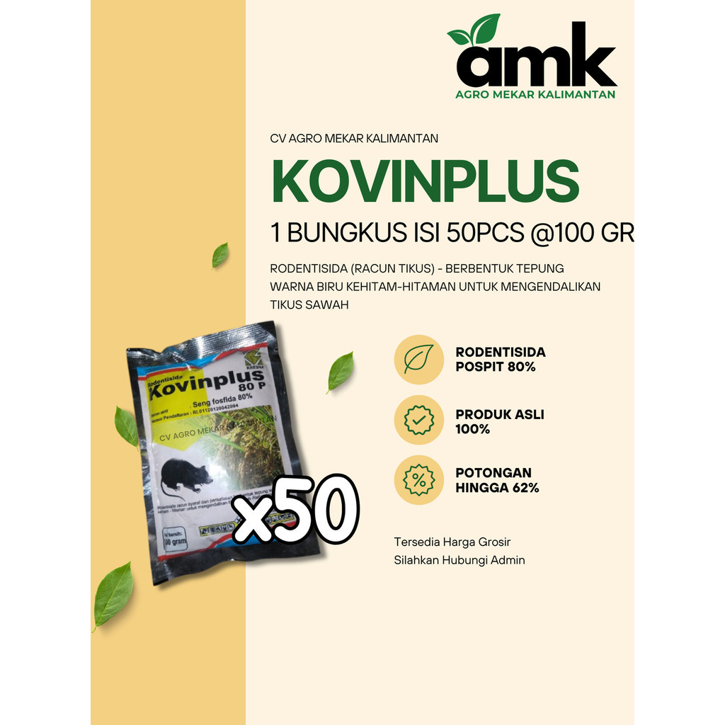 Kovinplus Racun Tikus Bubuk Ampuh Basmi Tikus 1 Bungkus Isi 50pcs 100gr (5KG) Original
