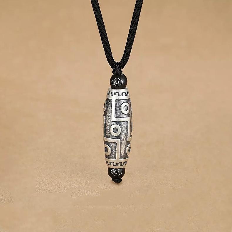 Kalung Tali Liontin 9 Dzi Oval / Kalung Retro Liontin Dzi 9 Mata / Liontin Pria Wanita Pola Tahun Be