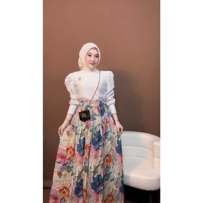 Rok Motif Mewah Bunga/Rok Viral/Rok Rayon/MeidinaNobul Wanita Panjang Katun