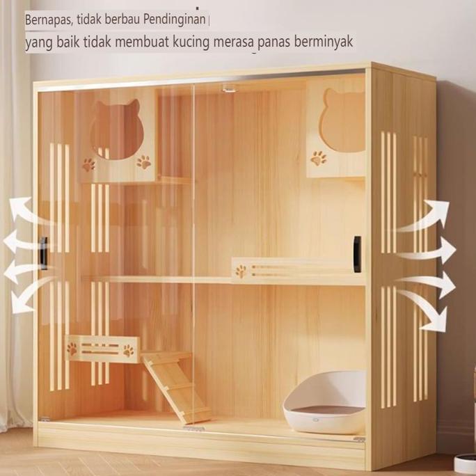 F&G Kandang Kucing Kayu Besar Multilayer Kandang Kucing Mewah dengan Lapak Bertingkat Desain Keren