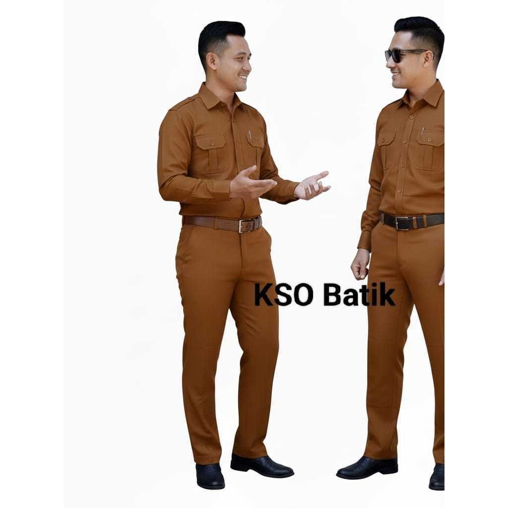 SATU SET Baju Khaki coklat Pria Lengan PANJANG /Seragam PNS pria Lengan Panjang / Baju Dinas Pemda /