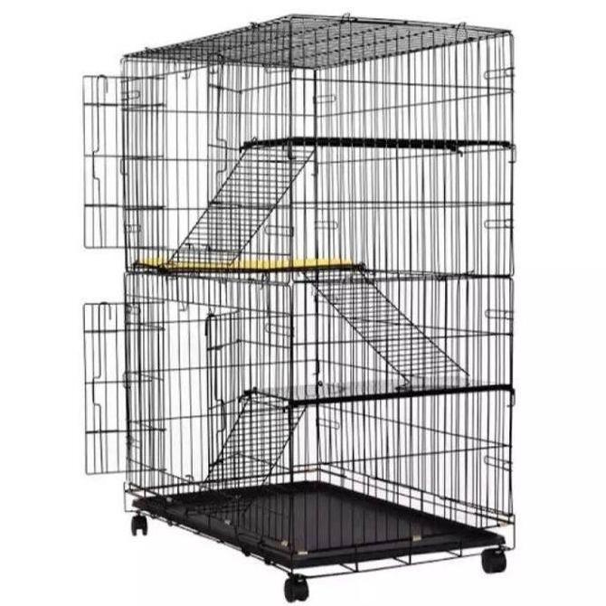 KANDANG KUCING LIPAT 3 TINGKAT DENGAN RODA KANDANG KUCING TINGKAT 3 L