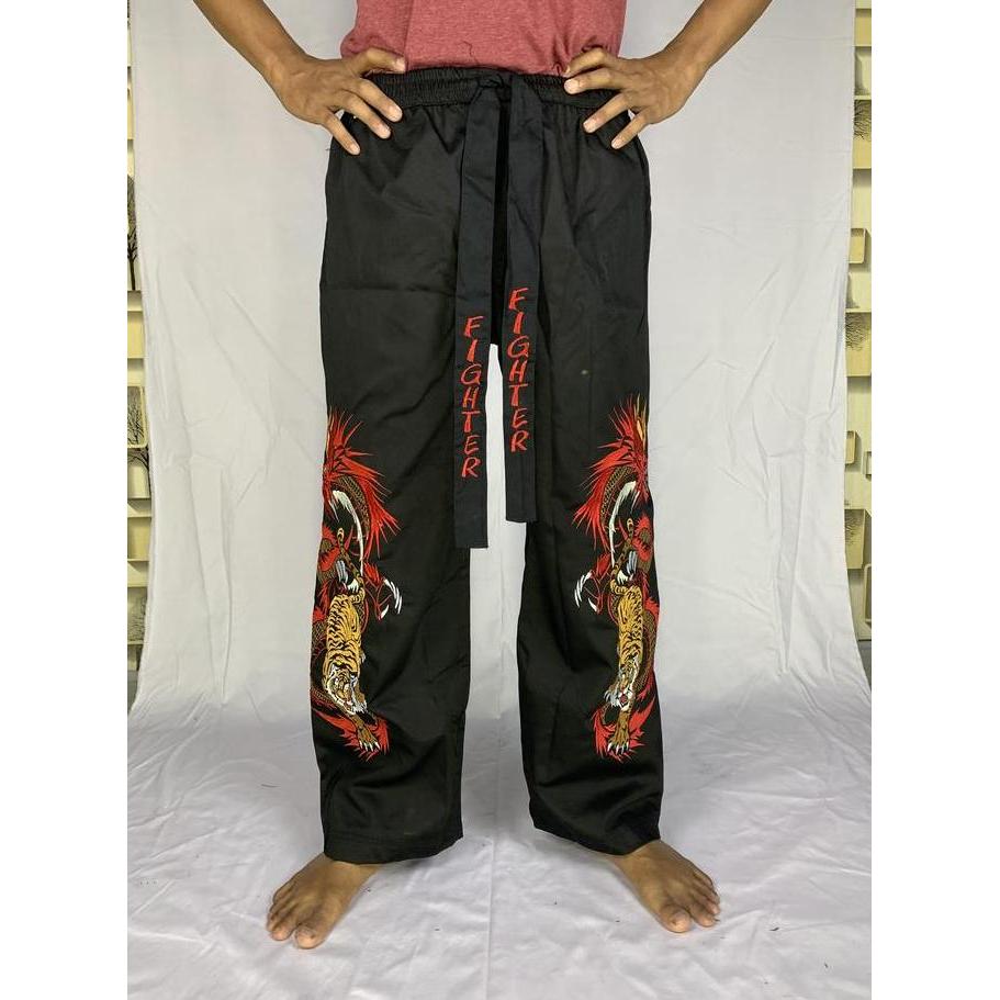 Celana Silat Celana Komprang Hitam Bordir Naga | C72 Pangsi BIG SIZE (TERBAIK) (TERBARU) (TERMURAH)