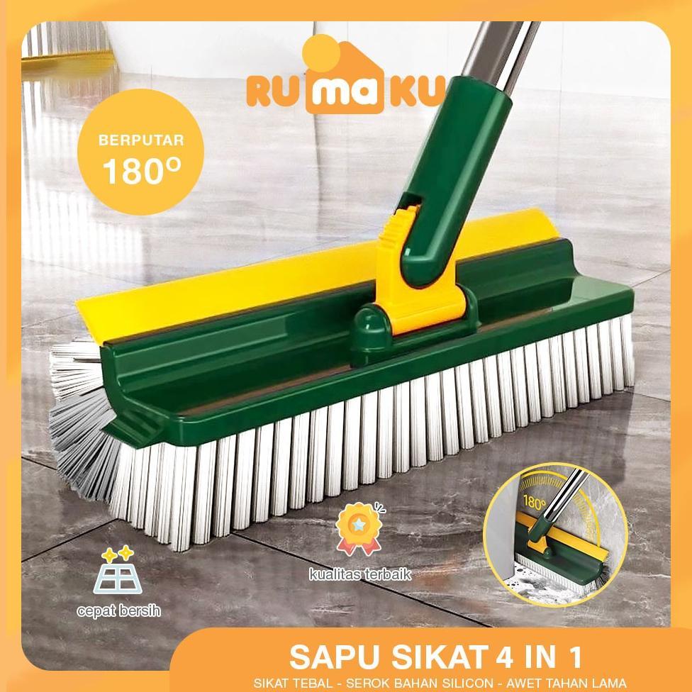 Rumaku Sikat Toilet 4in1 Pembersih Lantai WC Dapur Dinding Kamar Mandi Serbaguna Gagang Stainless Pa
