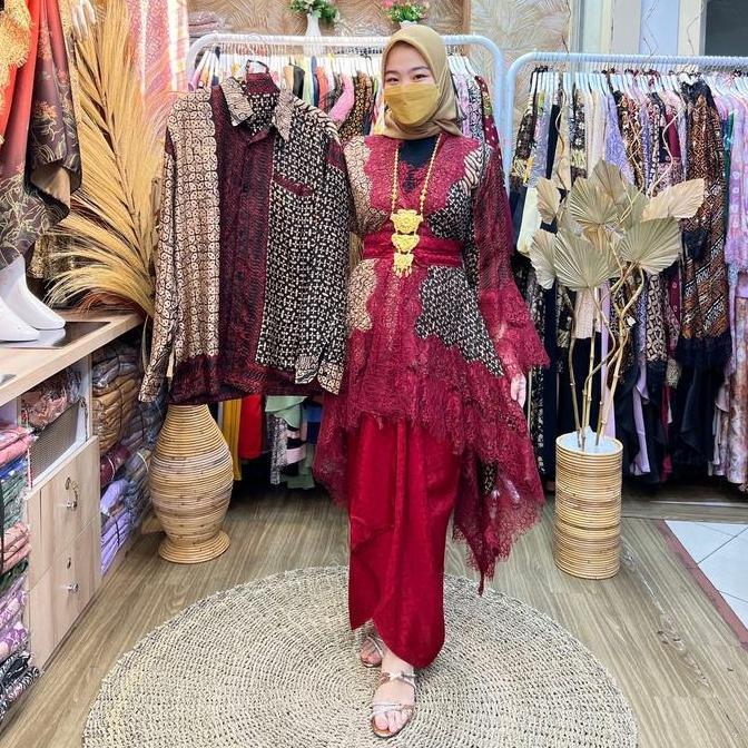 Murah Set Couple Batik Premium Gies 1938 Muslim Panjang Kondangan Pasangan Setelan Sarimbit Baju Sim
