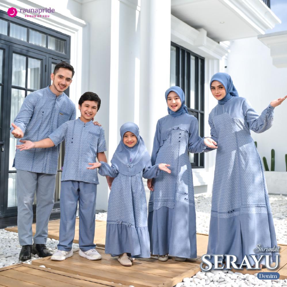 Sarimbit 2026 Sarimbit Raunapride SERAYU DENIM Gamis Rauna Baju Couple Keluarga Lebaran 2026 Sarimbi