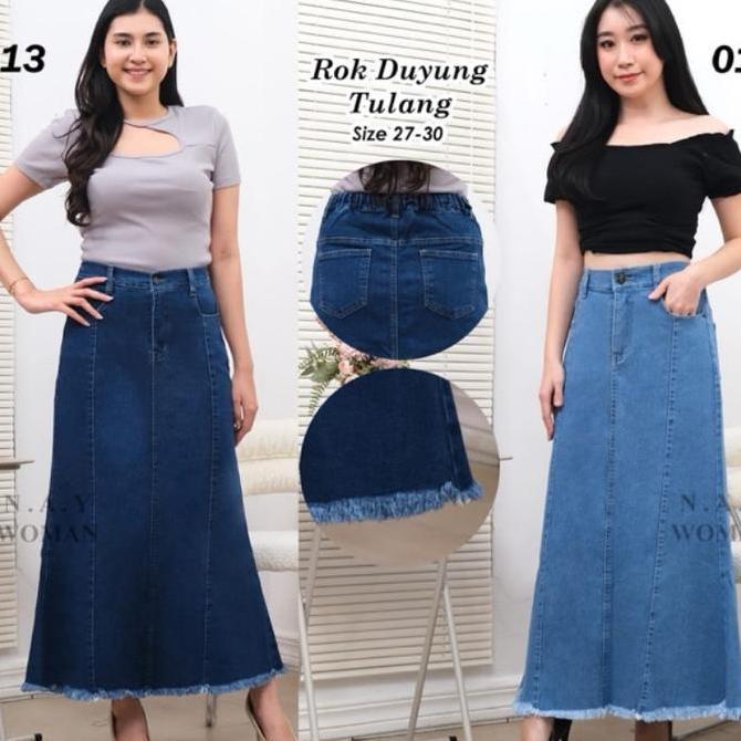 Murah Rok Duyung  Tulang, Pinggang Belakang Karet Bagian Bawah Flare, Bahan Stretch Halus Lembut , R