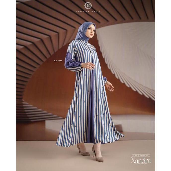 Murah [Bisa Cod] Xandra Dress Style 5 Nadheera Luxury Rayon Premium Gamis Salur Garis Sandra Khadija