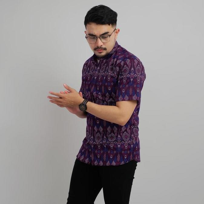 Grosir Dgm Kemeja Batik Pria Slim-Fit Premium Pendek Torpedo Ungu 6123