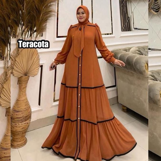 Promo Queenasyari - Aghnia Polos Series Gamis Muslim Wanita Jumbo Dress Bahan Cerutti Babydoll Set F
