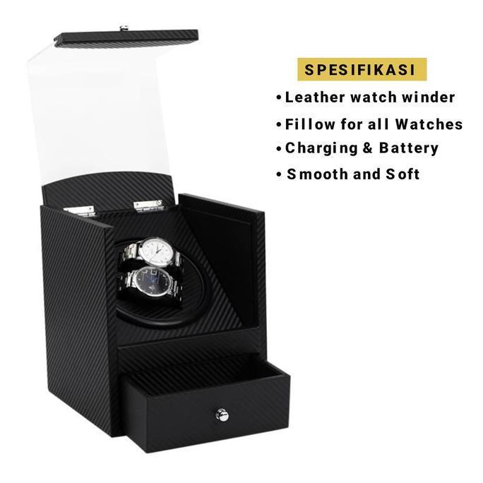 Pemutar Jam Tangan Otomatis Fiber PU Leather Watch Winder WW002
