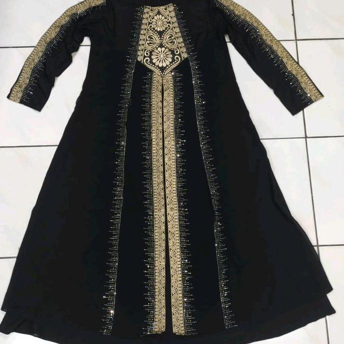 Grosir Gamis Abaya Turkey Anak #5039 Bordir Ceruty Muslim Variasi Baju Dress Wanita Hitam