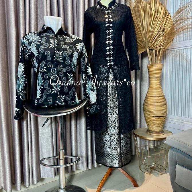 Murah Aywears ~ Set Couple Pasangan Hitam Kebaya Burkat Kurung  Malika Songket Dan Kemeja Batik Pasa