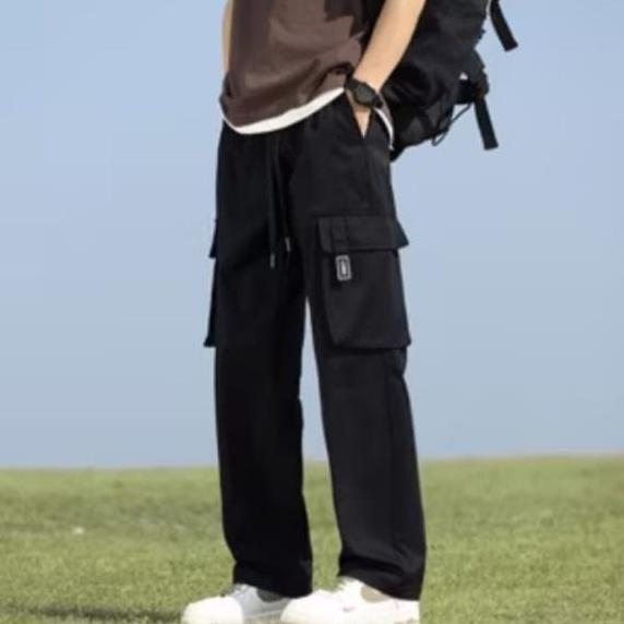 Berkualitas Celana Panjang Cargo Pria Loose Pants Black Abu Navy Oversize Cowok Keren Nyaman Sport B