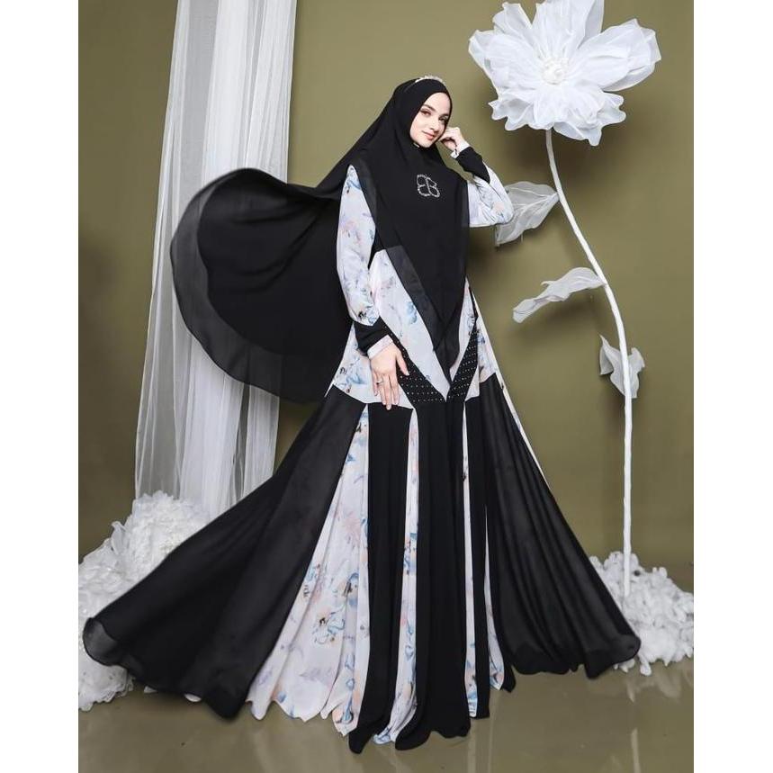 Grosir Clearance Sale - Shafa Luxury Dress Gamis Syari Elegan Premium Set Khimar Motif Floral Kombin