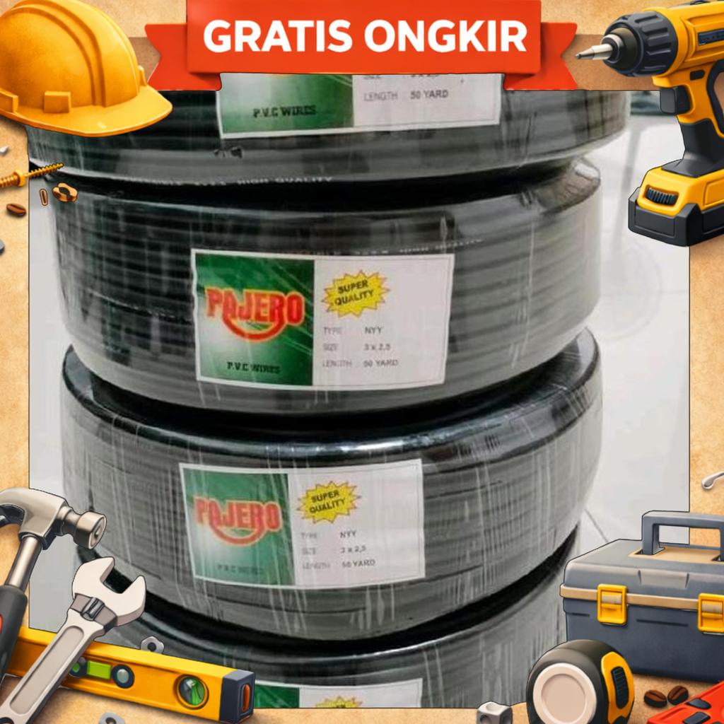 Kabel Listrik Serabut Hitam Isi 3 Pajero 3X2,5 50 Yard 45 Meter 1 Roll