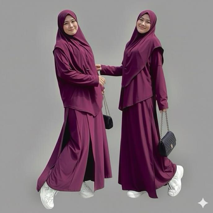 Cantek- Stelan One Set Muslimah - Gamis Set Kekinian - Setelan Gamis Modis - Baju Stelan Olahraga Sy