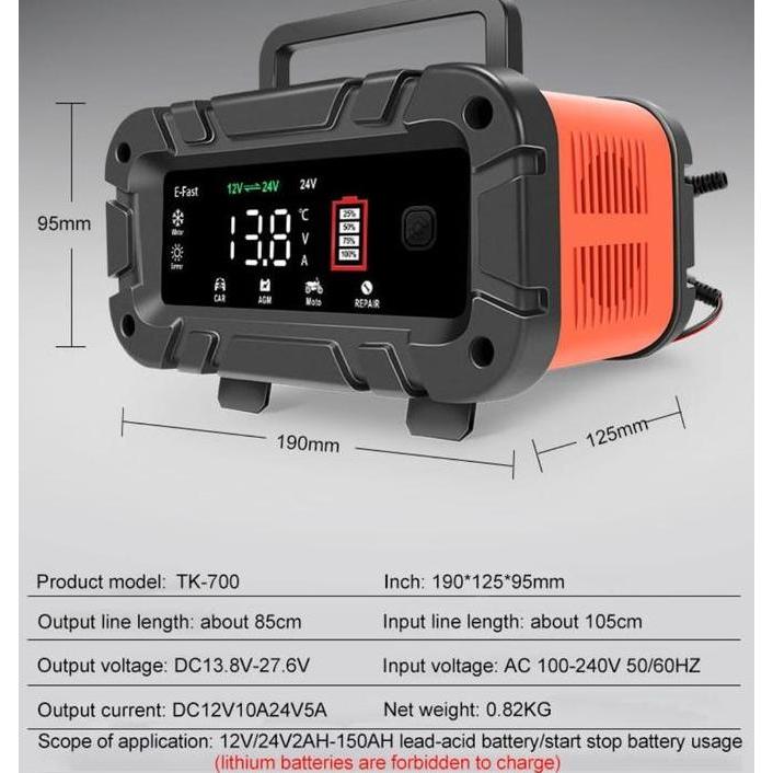 Efast Cas Aki Mobil 12V/24V Pulse Repair Charger Original Motorcycle