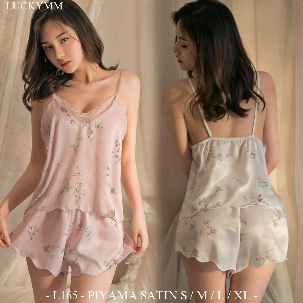 Sleepwear pajamas baju tidur sexy wanita / Baju tidur setelan bahan satin premium 165