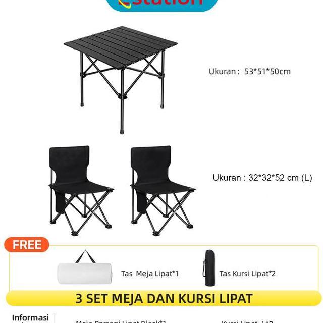 Estation Meja Lipat Persegi Dan Kursi 2Pcs Full Set Meja Lipat Outdoor Kursi Lipat Camping Folding C
