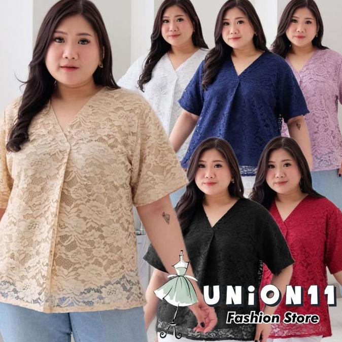 Union11 - Blus Brukat Wanita Big Size Ld 120 Cm / Atasan Cewe Casual Jumbo Muat bb 90 Kg
