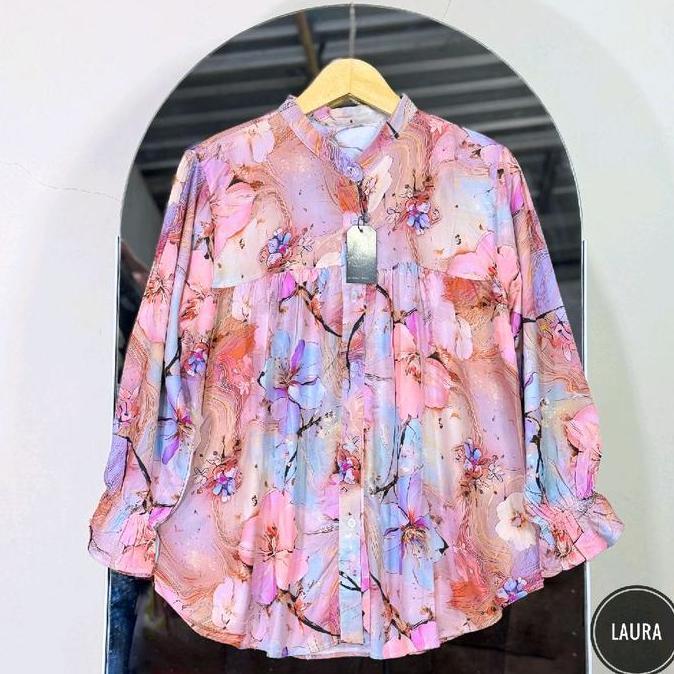 Disc Sania Alisa Blues Kemeja Wanita Rayon Motif Bunga Elegan Dan Nyaman Untuk Tampilan Harian