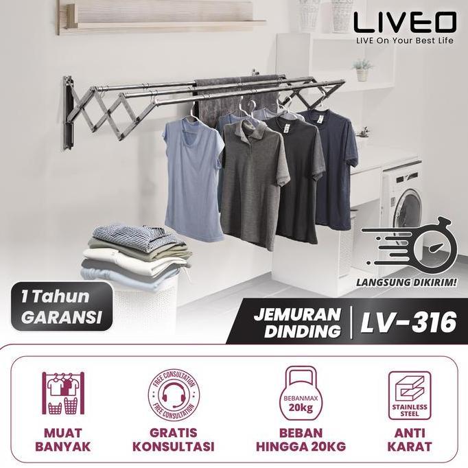 Jemuran Dinding Baju Stainless Steel Liveo LV-316 / Jemuran Lipat Gantung