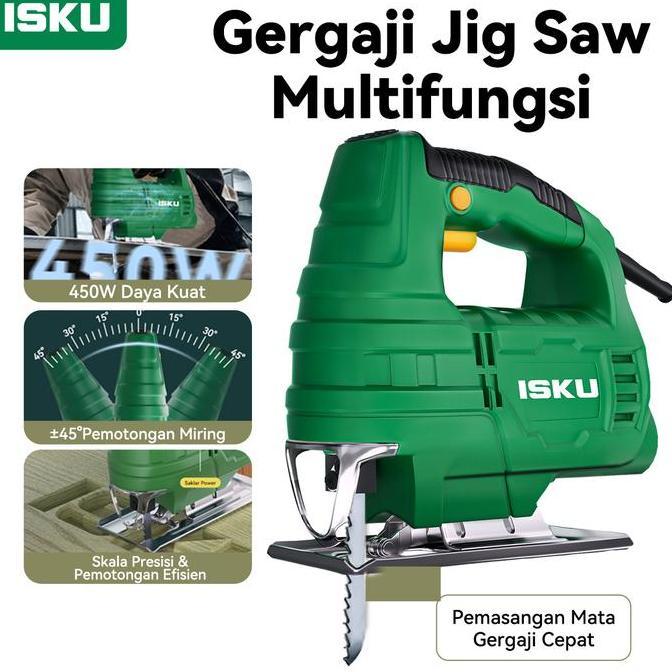 TERBARU ISKU Mesin Jigsaw Listrik 450W Gergaji Ukir Kayu Besi Triplek Variable Speed Heavy Duty PROM