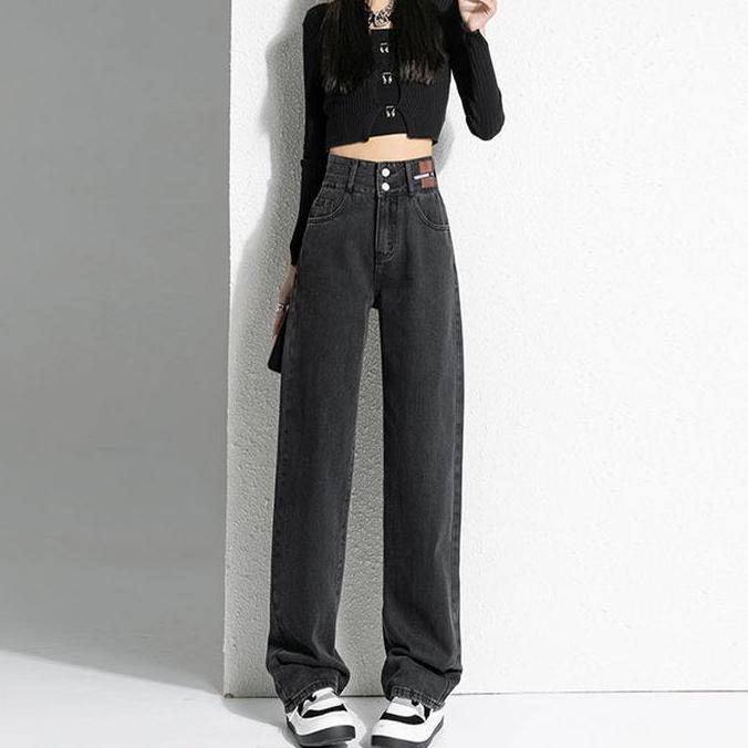 Tahan Lama Celana Jeans Wanita Highwaist Kulot Premium Korean Style Panjang Hitam Fit Kaki Nyaman Sl
