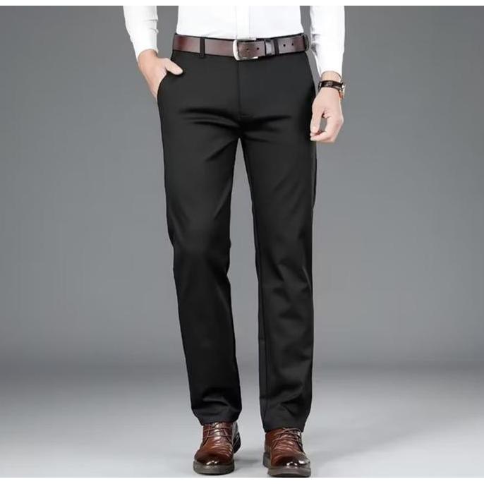 (BEST SELLER) QQ Sale Celana Bahan Pria Slim Fit Kantor - Celana Formal Cowok Stylish Hitam Bahan Ad