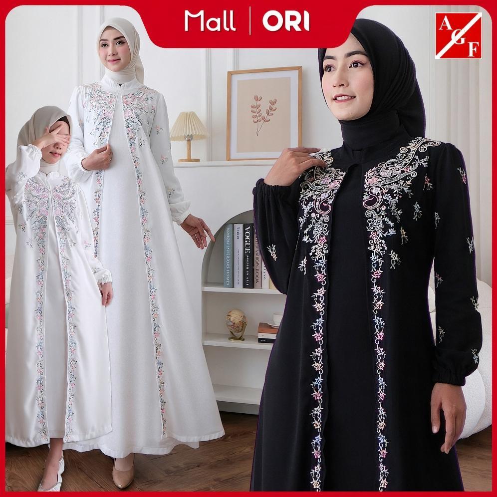 Grade Ori Agnes Hijab - Aiza Dress Gamis Putih Bordir Bunga Baju Muslim Wanita Abaya Hitam Gaun Pest