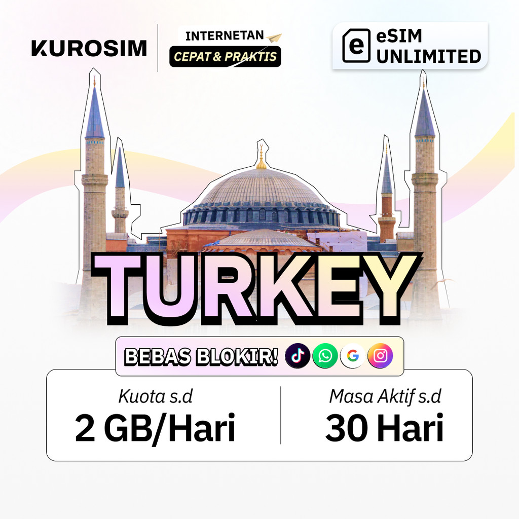 eSIM Turki Unlmited KUROSIM | Internet Travel Unlimited Turkey Istanbul Cappadocia Avea Vodafone 5G