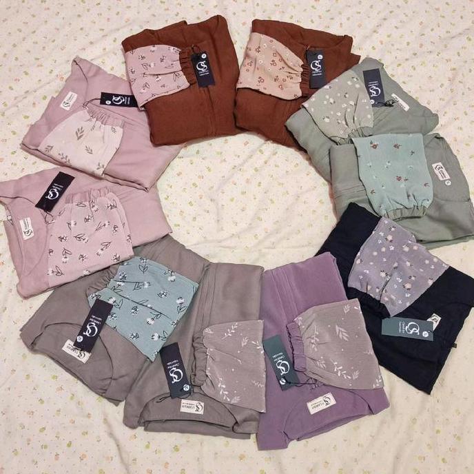 Terbaru Azalea Dress Shakilla & Yoris Gamis Polos Kombinasi Lengan Motif Bunga Gamis Simple Elegant 