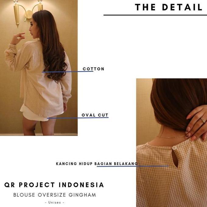 Terlaris Blouse Oversize Atasan Wanita Motif Gingham Kotak-Kotak Lengan Balon