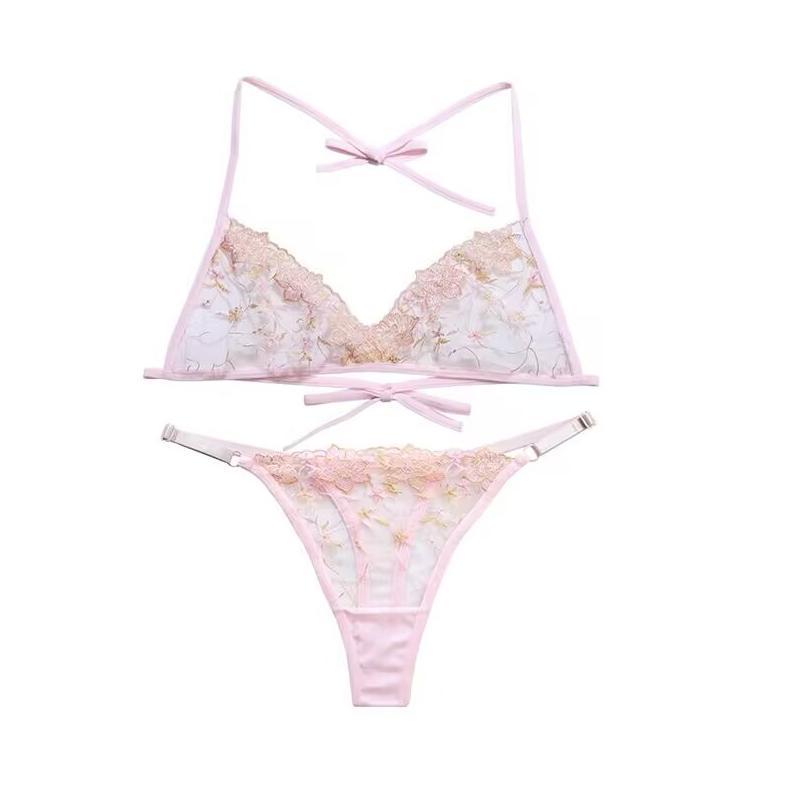 hot deals dezenna set bra wanita sexy bikini floral transparan bra g string big size 5a137