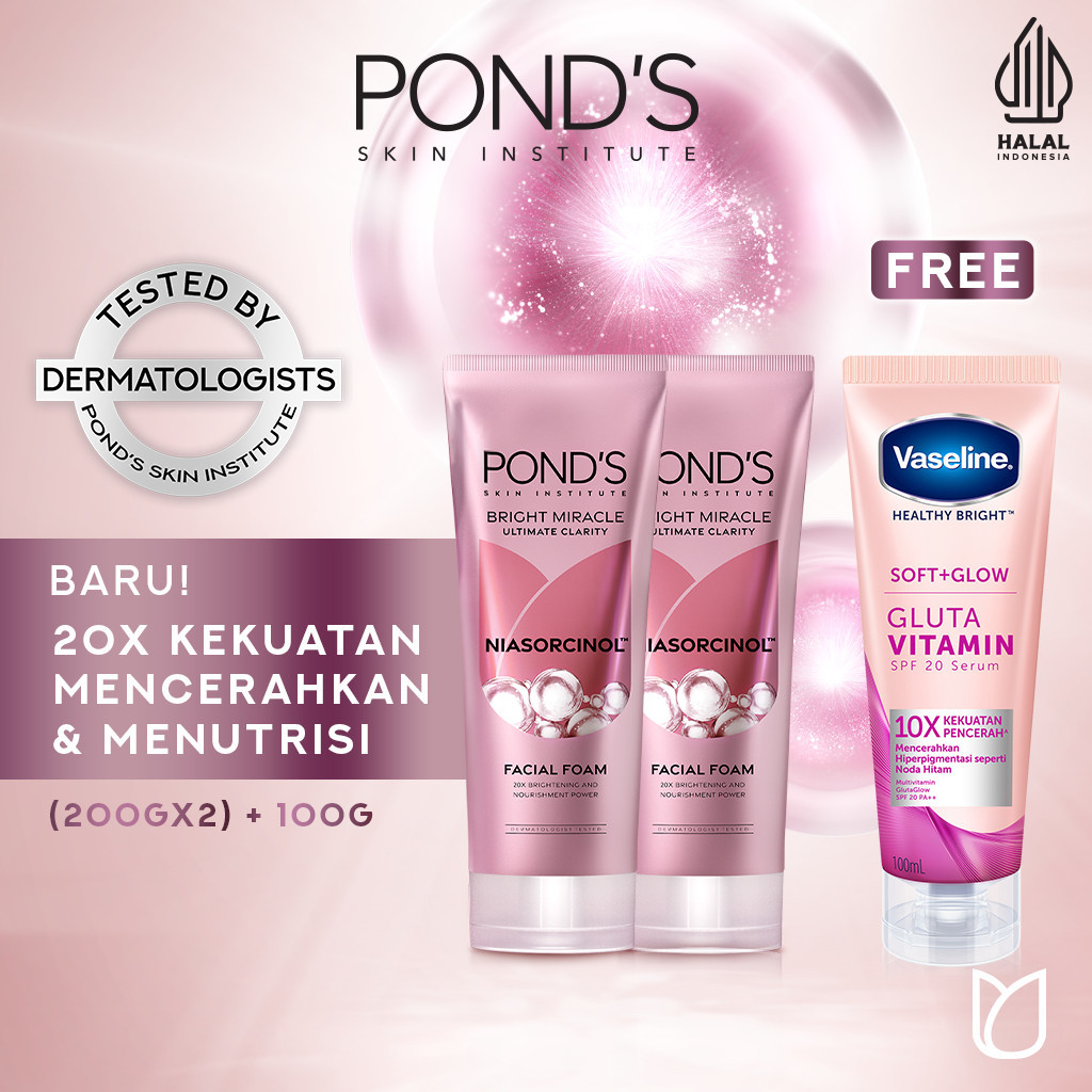 Buy 2 Get 1 Free - Pond's Bright Miracle Ultimate Clarity Facial Foam 200G Free Vaseline Soft Glow 1