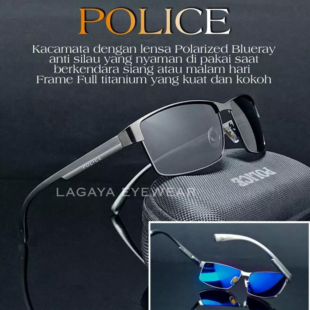 Ready Kacamata Polarized Hitam Pria Original Import 100% Anti Uv Frame Titanium Gaya Keren- P24